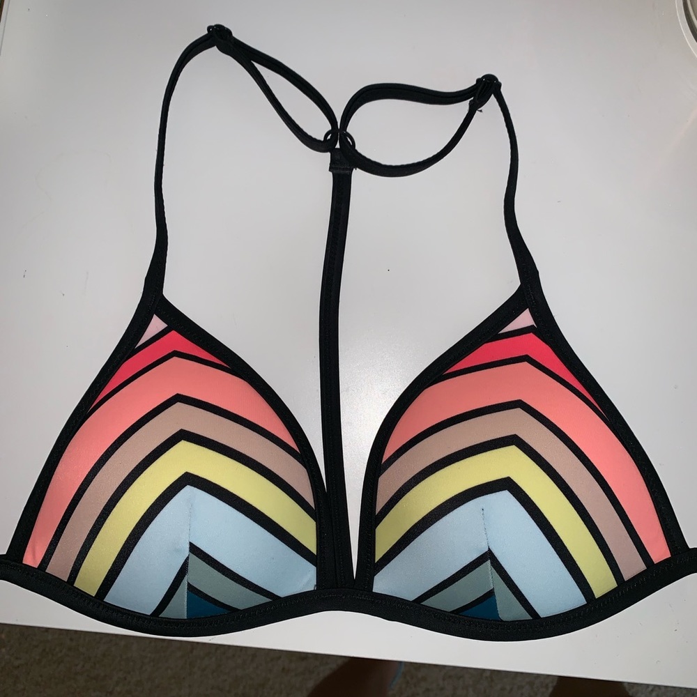 rainbow color block push up bikini top